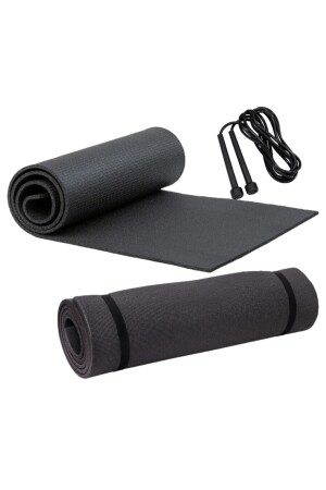 Schwarze Pilates-Matte und Yoga-Übungsmatte 6–5 mm + Springseil - 1