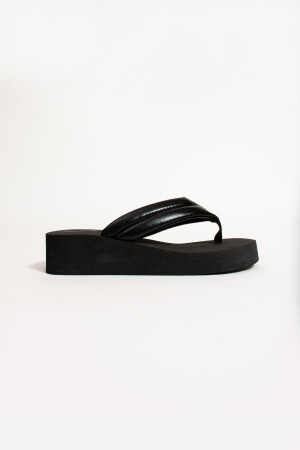 Schwarze Plateau-Flip-Flops in Lederoptik für Damen, Strandpantoffeln, Flip-Flops BER9632786514 - 2