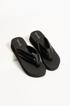 Schwarze Plateau-Flip-Flops in Lederoptik für Damen, Strandpantoffeln, Flip-Flops BER9632786514 - 3