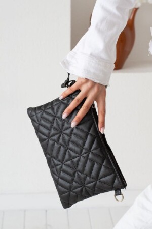 Schwarze Portfolio-Clutch-Handtasche mit geometrischem Muster für Damen - 3