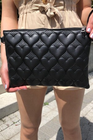 Schwarze Portfolio-Clutch mit Herzmuster für Damen, 25 x 19 cm - 5