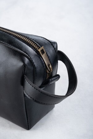 Schwarze Portfolio-Handtasche für Herren, Pu-Leder, tägliche Reise-Rasiertasche – mit Reißverschluss und Tragegriff RETROTRS - 2
