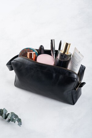 Schwarze Portfolio-Handtasche für Herren, Pu-Leder, tägliche Reise-Rasiertasche – mit Reißverschluss und Tragegriff RETROTRS - 4