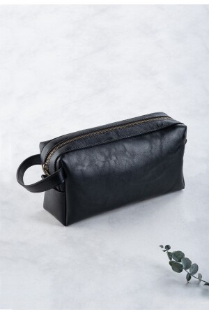 Schwarze Portfolio-Handtasche für Herren, Pu-Leder, tägliche Reise-Rasiertasche – mit Reißverschluss und Tragegriff RETROTRS - 1