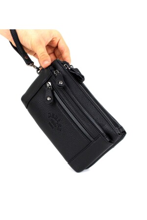 Schwarze Portfolio-Taschen-Clutch für Herren mit mehreren Fächern, Gürtel und Handband - 2