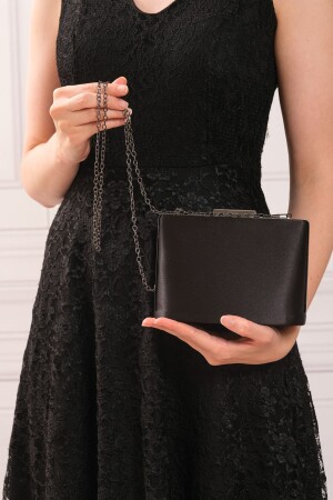 Schwarze Satin-Abendkleid-Clutch-Portfolio-Tasche für Damen - 3