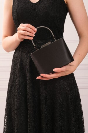 Schwarze Satin-Abendkleid-Clutch-Portfolio-Tasche für Damen - 5