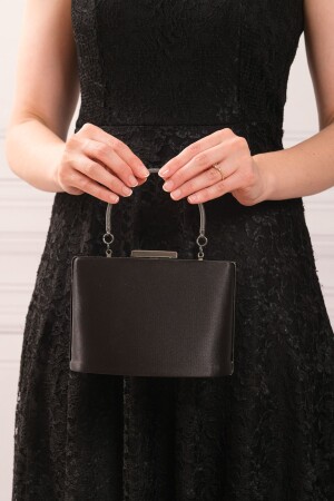 Schwarze Satin-Abendkleid-Clutch-Portfolio-Tasche für Damen - 6