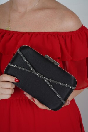 Schwarze Satin-Oval-Modell-Abendkleid-Damentasche mit schwarzen Steinaccessoires - Lule Bags