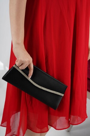 Schwarze Satin-Silberreihen-Stein-Accessoire-Abendkleid-Damentasche SCX21TEKPT - LULE BAGS