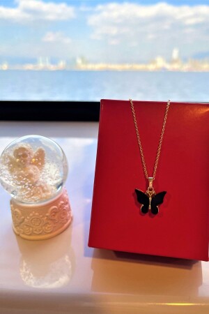 Schwarze Schmetterlings-Goldhalskette und Schneekugel-Geburtstagsgeschenk-Halskette, Globus-Geschenk für Freund und Liebhaber SLTSKKSK - 4
