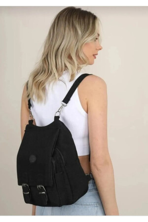 Schwarze Schulhandtasche und Rucksack aus Crinkle-Stoff für Damen 05 - 3