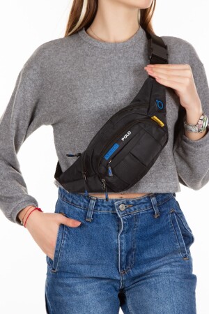 Schwarze Schulter- und Hüfttasche zum Umhängen mit wasserdichtem Kopfhörerausgang zey812bags - 1