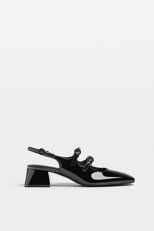 Schwarze Slingback-Ballerinas mit hohen Absätzen - 1