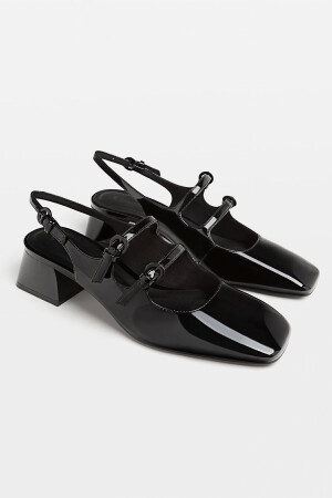 Schwarze Slingback-Ballerinas mit hohen Absätzen - 3