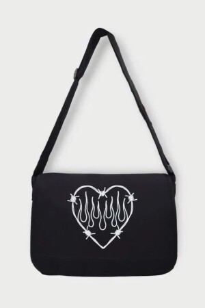 Schwarze Spiky Heart Flame Postman-Tasche EFBUTIK10762 - 2