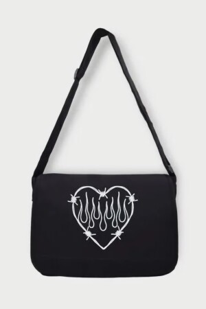 Schwarze Spiky Heart Flame Postman-Tasche EFBUTIK10762 - 4