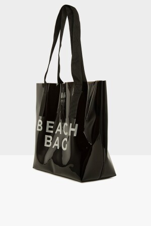 Schwarze Strandtasche für Damen, bedruckt, transparent, Strandtasche M000007257 - 2