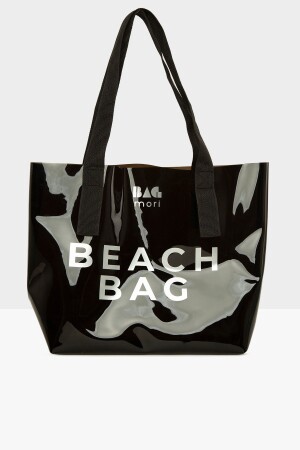 Schwarze Strandtasche für Damen, bedruckt, transparent, Strandtasche M000007257 - 1