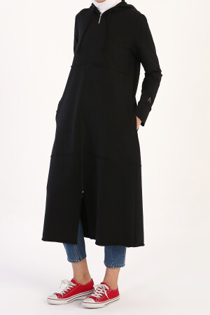 Schwarze Strickjacke mit Kapuze und Reißverschluss 21OB93009AL0 - 4