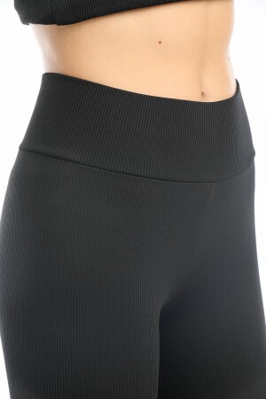 Schwarze Strickstrumpfhose mit hoher Taille, gerippt, elastischem Bund und Interlock - 1