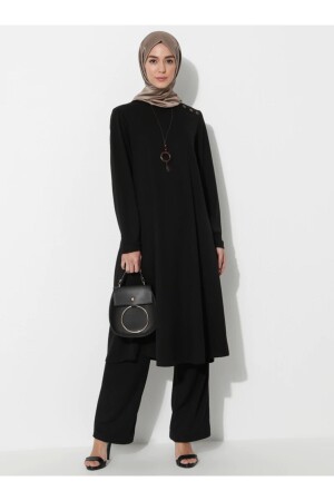 Schwarze Tunika-Hose mit Halskette für Damen, 2-teiliges Set 1434229 - 1