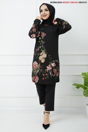 Schwarze Tunika mit Blumenmuster 1001 - 1