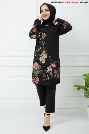 Schwarze Tunika mit Blumenmuster - 1