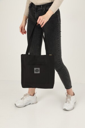 Schwarze U22 Damen-Umhängetasche mit 3 Fächern vorne und 2 Taschen, detailliertem Canvas-Stoff, für den täglichen Gebrauch, B: 35 E: 35 - 5