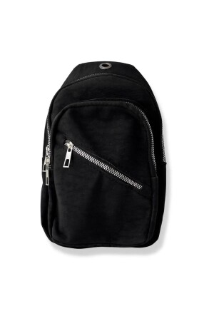 Schwarze Unisex-Brust- und Hüfttasche mit seitlichem Querverschluss – Tasche mit Kopfhörer-USB-Anschluss und Handyfach - 4