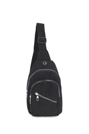 Schwarze Unisex-Brust- und Hüfttasche mit seitlichem Querverschluss – Tasche mit Kopfhörer-USB-Anschluss und Handyfach - 5