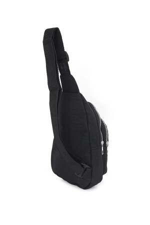 Schwarze Unisex-Brust- und Hüfttasche mit seitlichem Querverschluss – Tasche mit Kopfhörer-USB-Anschluss und Handyfach - 6