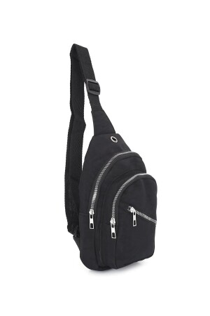 Schwarze Unisex-Brust- und Hüfttasche mit seitlichem Querverschluss – Tasche mit Kopfhörer-USB-Anschluss und Handyfach - 7