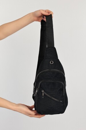 Schwarze Unisex-Brust- und Hüfttasche mit seitlicher Überkreuzung – Tasche mit Kopfhörer-USB-Anschluss und Handyfach - 3