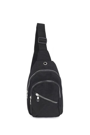 Schwarze Unisex-Brust- und Hüfttasche mit seitlicher Überkreuzung – Tasche mit Kopfhörer-USB-Anschluss und Handyfach - 5