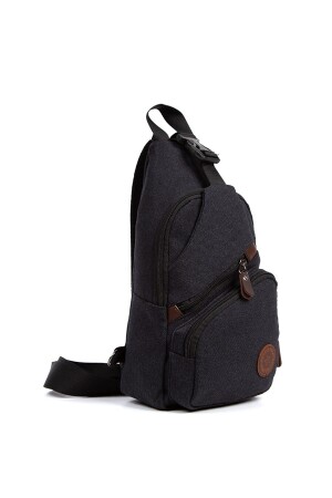 Schwarze Unisex-Umhängetasche aus Canvas-Stoff mit USB-Kopfhörerausgang und Kartenhalter mit Aluminiummechanismus LT-0240 - 8