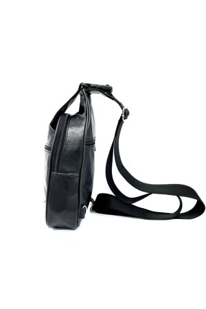 Schwarze Unisex-Umhängetasche aus echtem Leder mit vier Fächern, verstellbarem Schultergurt B990092 - 5