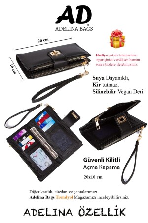 Schwarze Venesia-Portfolio-Geldbörse aus Papier für Damen mit Münzfach, verschließbarem Handgelenkschlaufe und Kartenetui - 5