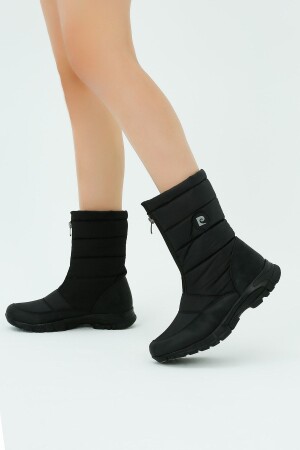 Schwarze wasserdichte Pelz-Schneestiefel mit Reißverschluss für Damen - 1