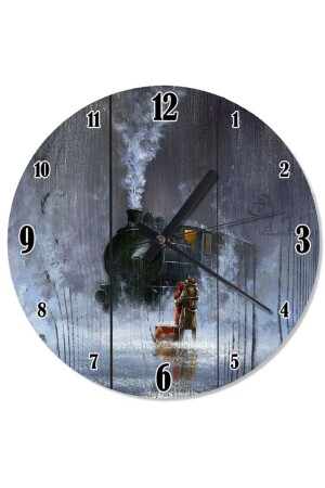 Schwarze Zug-Wanduhr mit 50 cm Durchmesser und fließendem Holz auf Holzuhr-1510-50 - Genel Markalar