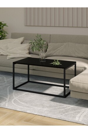 Schwarzer Couchtisch, rechteckiger schwarzer Couchtisch mit Metallbeinen, Metall-Couchtisch, Wohnzimmer-Couchtisch NOSSS001 - 2