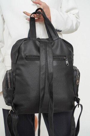 Schwarzer Damenrucksack aus gewaschenem Leder YUCA704 - 7