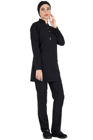 Schwarzer, dünner Lycra-Stoff, Hijab-Krankenschwesteruniform und Hijab-Arztuniform-Set - 3