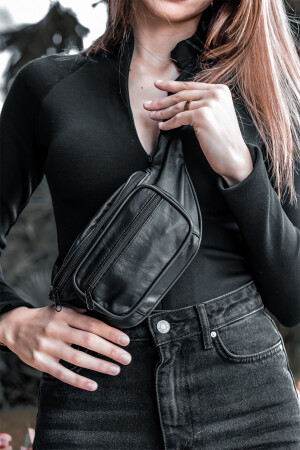 Schwarzer Freebag aus echtem Leder – Hüfttasche und Umhängetasche DDFBAG - 2