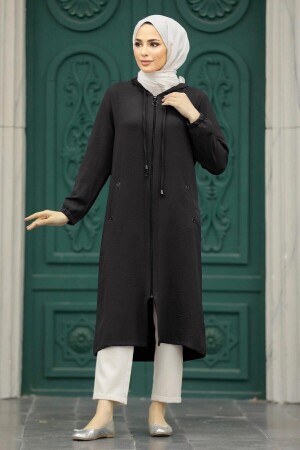 - Schwarzer Hijab-Mantel mit Kapuze 539S - 1