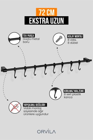 Schwarzer Kleiderbügel aus Metall für Küche und Bad, Mehrzweck-Kleiderbügel aus Eisen mit 8 Haken, Maxi 72 cm, dop6937329igo - 3