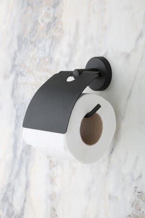 Schwarzer langer Handtuchhalter / Toilettenpapierhalter mit breiter Abdeckung, 2er-Set 0933 - 3