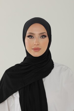 Schwarzer luxuriöser Schal aus gekämmter Baumwolle – Damen-Hijab-Jersey-Hijab-Lycra-Schal LUXUS - 2