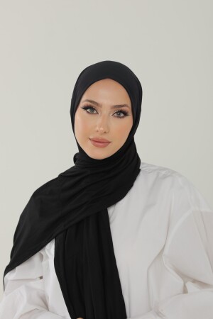 Schwarzer luxuriöser Schal aus gekämmter Baumwolle – Damen-Hijab-Jersey-Hijab-Lycra-Schal LUXUS - 4