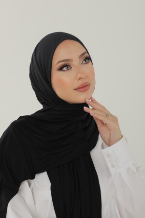 Schwarzer luxuriöser Schal aus gekämmter Baumwolle – Damen-Hijab-Jersey-Hijab-Lycra-Schal LUXUS - 5